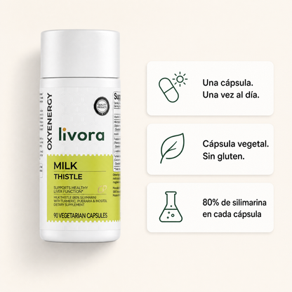Una cápsula al día, cápsula vegetal sin gluten, 80% de silimarina en cada cápsula